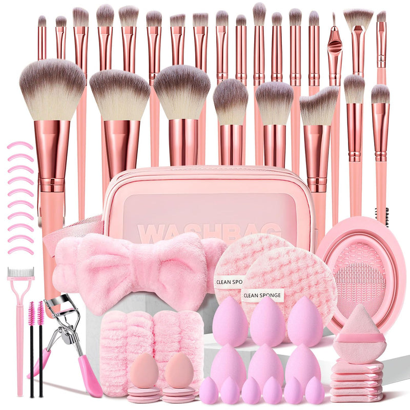 70Pcs Pink Makeup Brushes Set Professional Makeup Kit Multi-Functional Makeup Tool Set with Case Facial Makeup Accessories, Foundation Makeup Brush Kit Eye and Face Make up Brushes & Tools