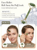 5PCS Face Roller & Gua Sha Facial Tools, Face Massage for Wrinkle Reduction & Puffiness Relief, Includes Silicone Scrubber, Headband & Travel Pouch, Jawline Sculpting and Pore Cleansing Set