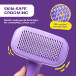 Self Cleaning Slicker Brush for Dogs and Cats - Pet Hair Brush for Shedding Long and Short Hair - Easy Clean Retractable Bristles - Cat and Dog Grooming Tool - Purple