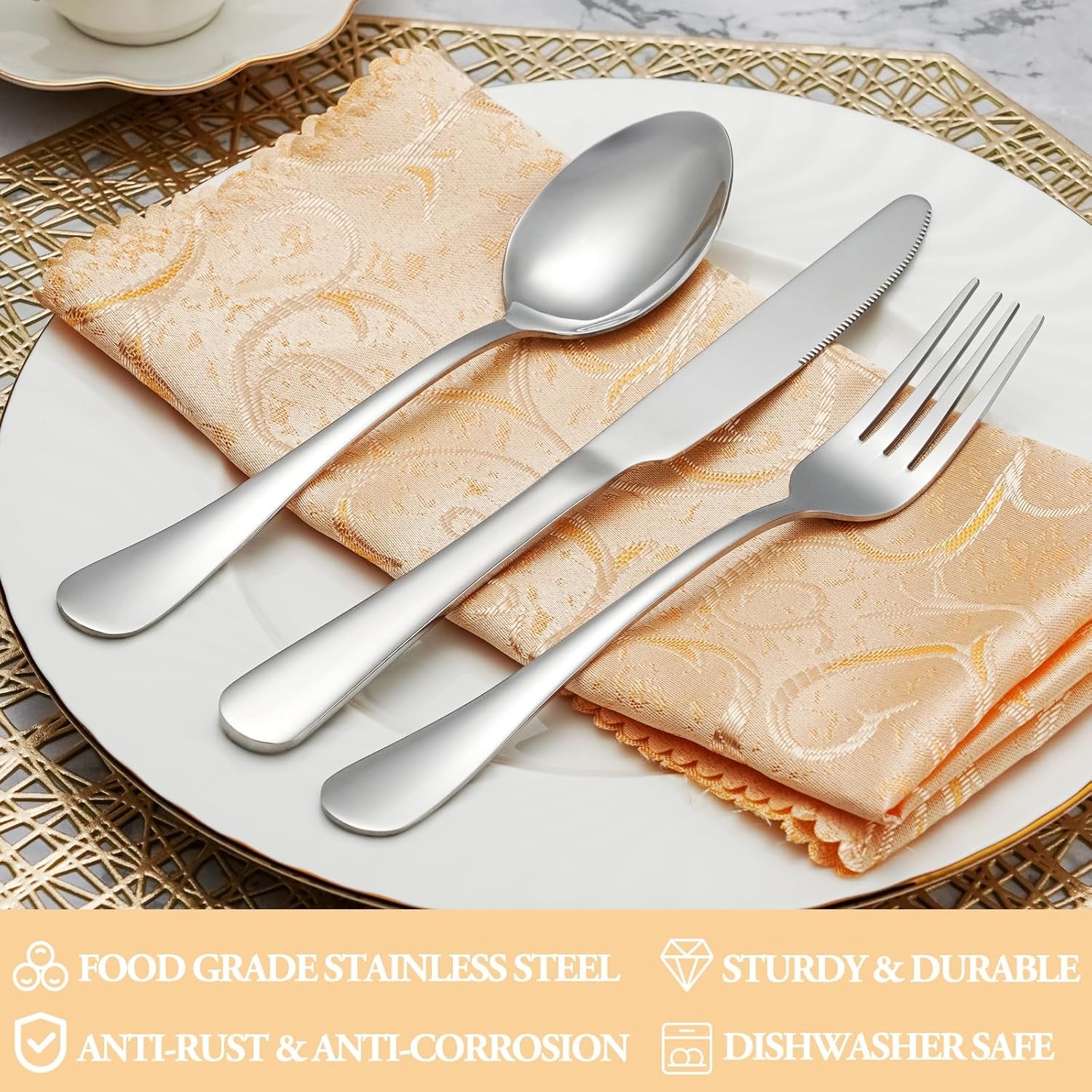 30 Pcs Silverware Set Service for 6,Premium Stainless Steel Flatware Set,Mirror Polished Cutlery Utensil Sets,Durable Kitchen Eating Tableware Sets,Include Fork Knife Spoon,Dishwasher Safe