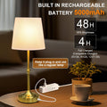Rechargeable Cordless Table Lamp, 5000Mah Battery Operated Lamp, Wireless 3-Level Dimmable Touch Lamp, Portable Night Bedside Brass Lamp, Desk Light for Home Decor, Patio, Restaurant, Dinning