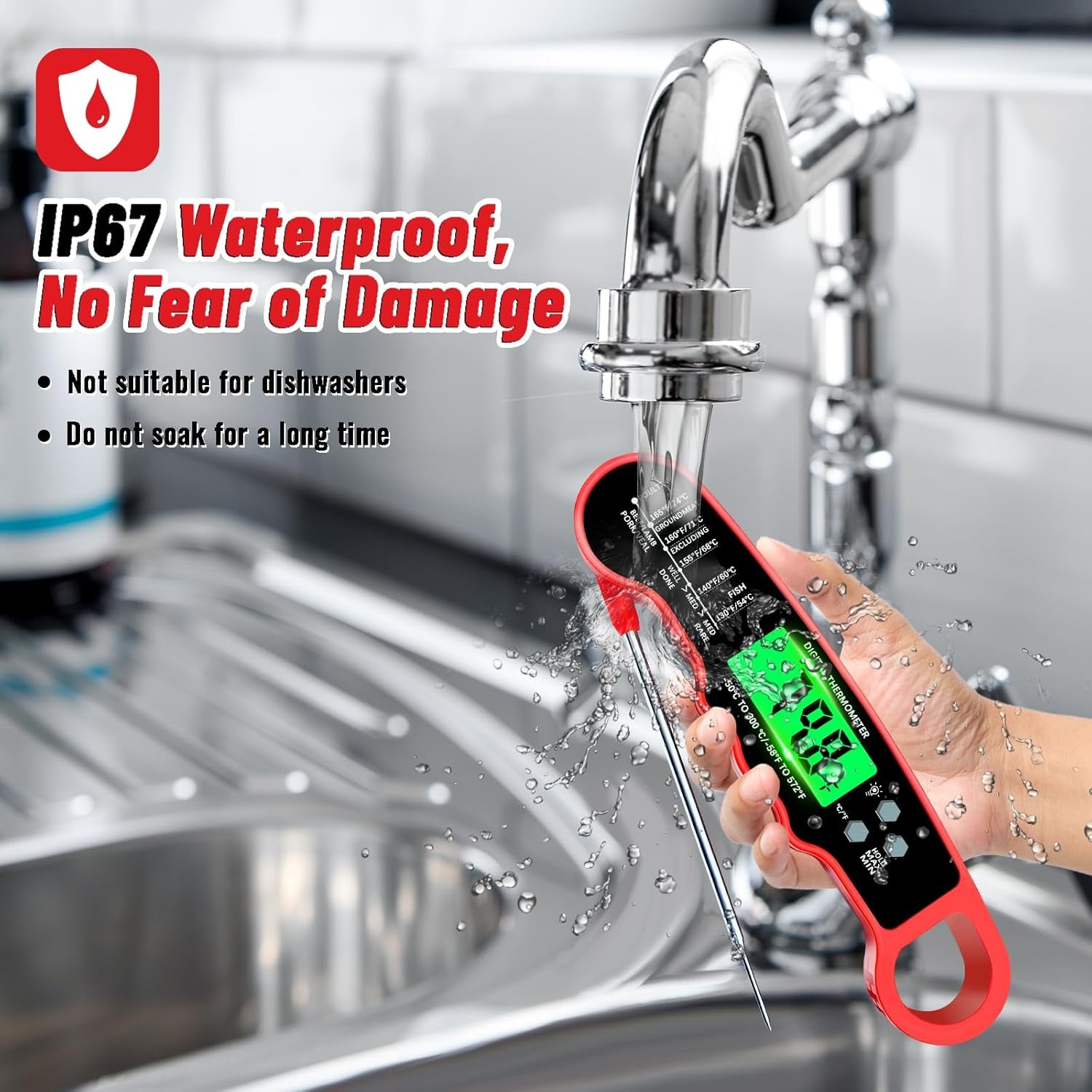 Meat Thermometer Digital, Instant Read Meat Thermometer with Backlight & Magnet for Kitchen, Beef, Grill, Turkey,Ip67 Waterproof Cooking Thermometer