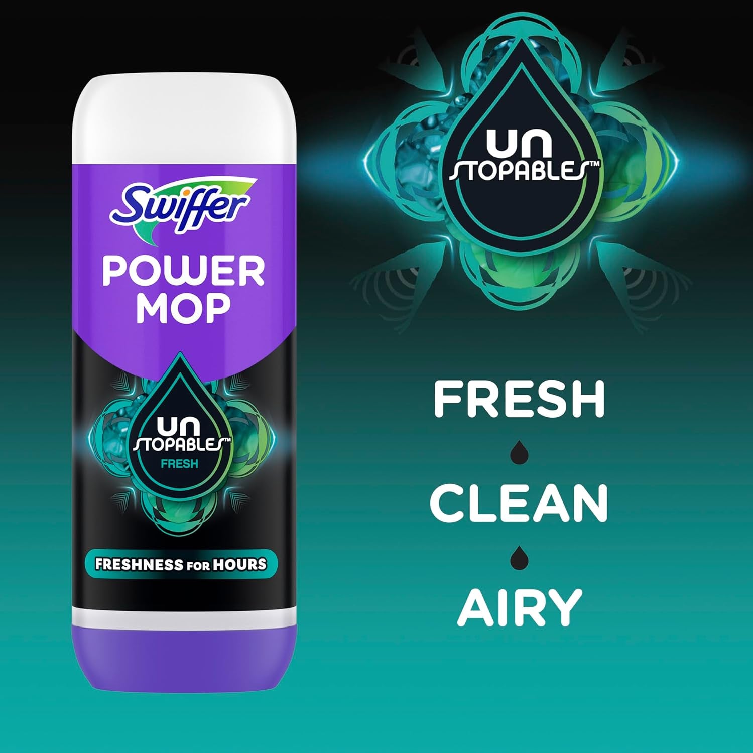 Powermop Floor Cleaning Solution with Unstopables Fresh Scent, Powermop Refills, Floor Cleaner for Mopping, 25.3 Fl Oz, 2 Pack