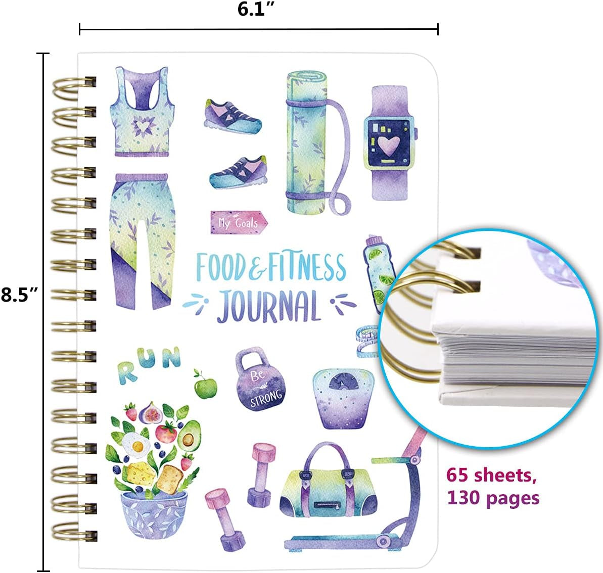 Food and Fitness Meal Workout Journal Diary Wellness Log Notebook Planner Weight Loss Diet Exercise Training Health Tracker 6.1X 8.5 Inch Hard Cover