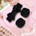 Makeup Headbands, 1Pcs Black Spa Headband Fluffy Bow Tie Headband Microfiber Face, and 2Pcs Wrist Spa Wash Band Absorbent Wristbands, for Washing Face Skin Care
