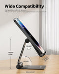 Dual Folding Cell Phone Stand, Fully Adjustable Foldable Desktop Phone Holder Cradle Dock Compatible with Iphone 17 16 15 14 13 12 11 Pro Max Xs Xr X 8, Nintendo Switch, All Phones