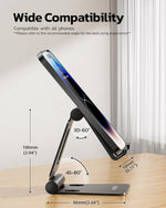 Dual Folding Cell Phone Stand, Fully Adjustable Foldable Desktop Phone Holder Cradle Dock Compatible with Iphone 17 16 15 14 13 12 11 Pro Max Xs Xr X 8, Nintendo Switch, All Phones