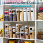 Airtight Food Storage Containers with Lids,  24 Pcs Plastic Kitchen and Pantry Organization Canisters for Cereal, Dry Food, Flour and Sugar, BPA Free, Includes 24 Labels，Black