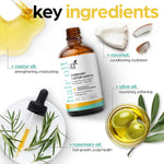 Organic Rosemary Castor Hair Oil + Massager Hair Growth Set Hair Growth Oil 4 Ounces with Coconut & Olive Oil for Dry, Damaged & Split End