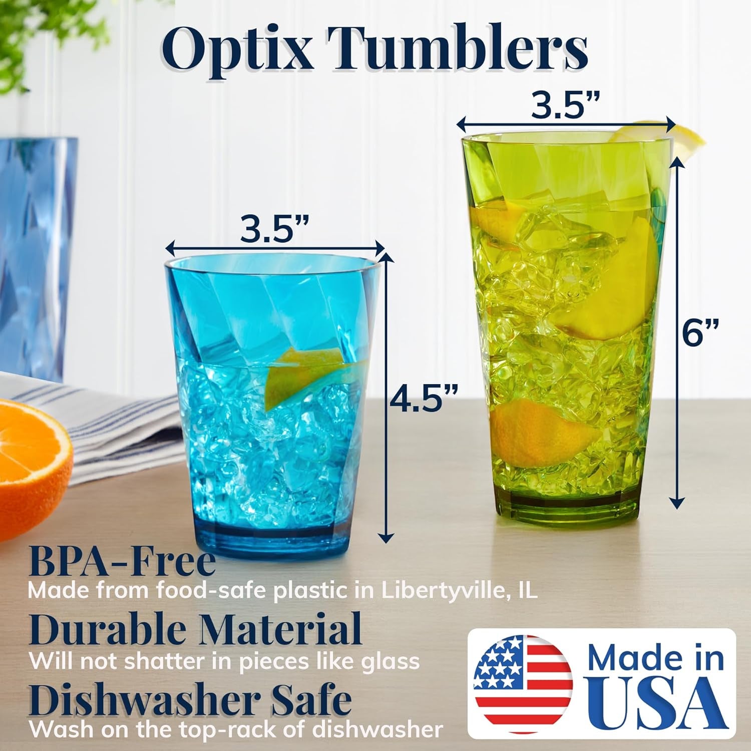 Optix Plastic Reusable Drinking Glasses (Set of 16) 14Oz Rocks & 20Oz Water Cups in Jewel Tone Colors | Bpa-Free Tumblers, Made in USA | Top-Rack Dishwasher Safe