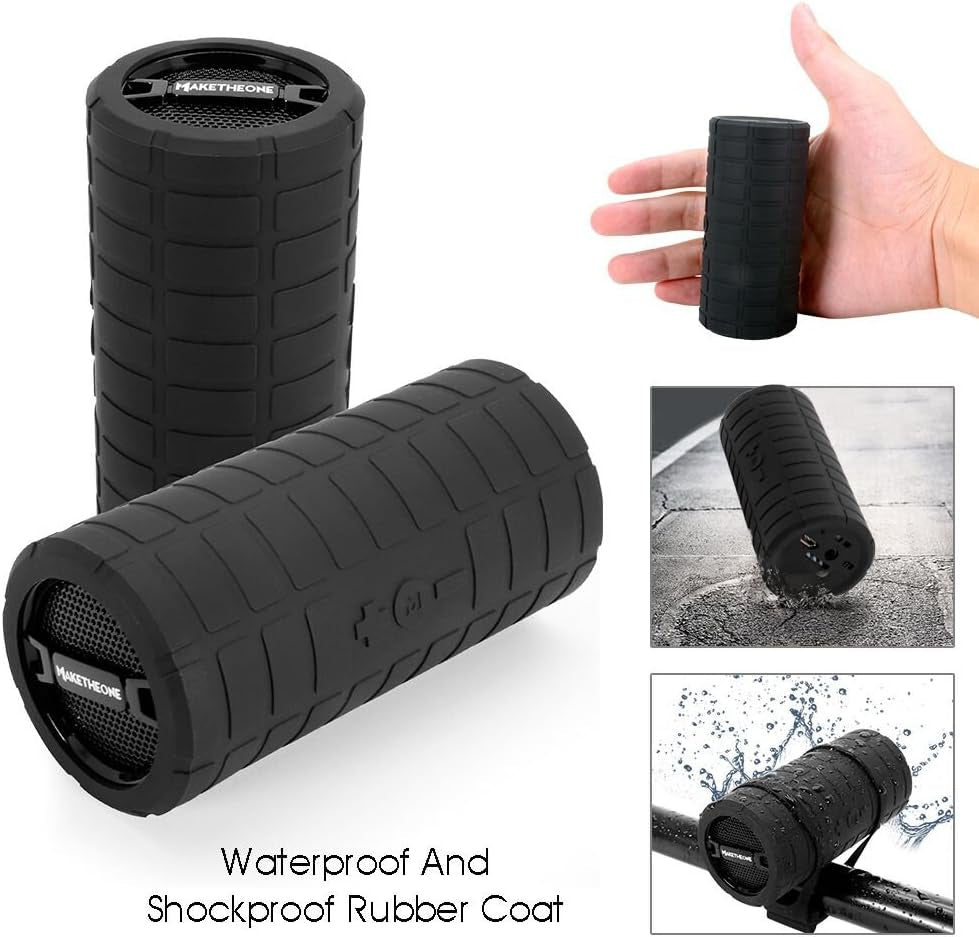 Bluetooth Wireless Speaker, Portable Waterproof and Wearable Outdoor Speaker with 3.5Mm Aux Microsd Input Hifi Bass for Mountain Bike Bicycle Electric Scooter (Black)