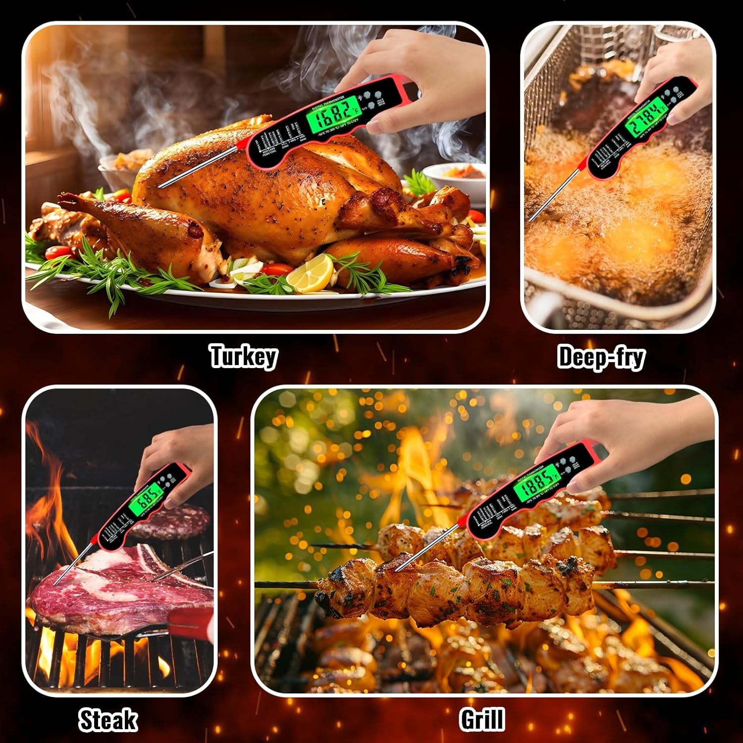 Meat Thermometer Digital, Instant Read Meat Thermometer with Backlight & Magnet for Kitchen, Beef, Grill, Turkey,Ip67 Waterproof Cooking Thermometer