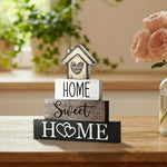 Smile 4 Pcs Farmhouse Wooden Tabletop Decor Home Tiered Tray Decoration, Rustic Retro Neutral Wood House-Shaped Block Sign, Centerpiece Suitable for Home Shelves Fireplace Mantels