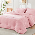 Pink Full Size Comforter Sets Seersucker 7 Pieces, All Season Luxury Bed in a Bag for Bedroom, Bedding Set with Comforters, Sheets, Pillowcases & Shams