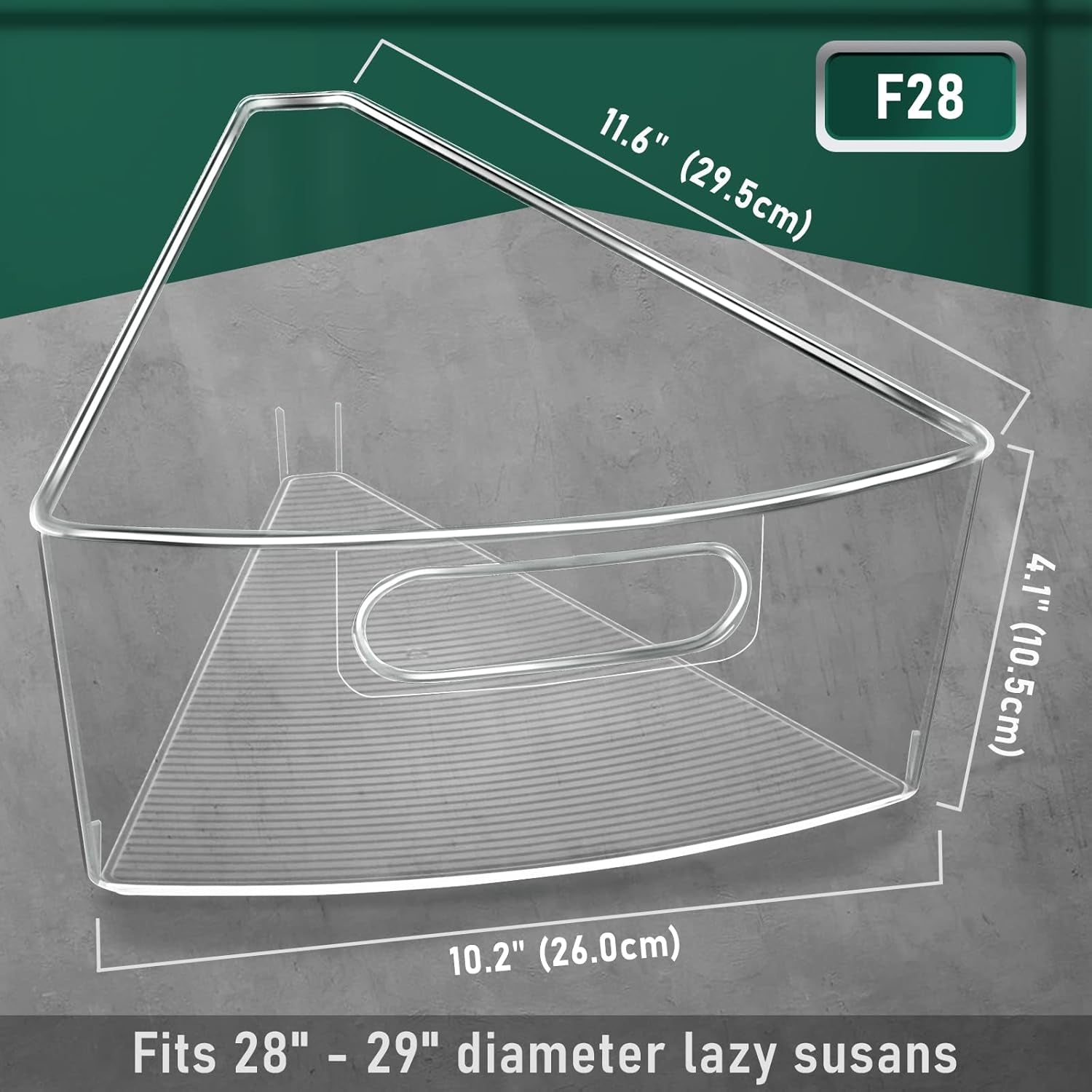 Lazy Susan Cabinet Organizer Bins for 26"/ 28"/ 32" Diameter Corner Organizer, Plastic Cabinet Storage Bin, 1/8 Wedge - Food Safe, BPA Free, with Non-Slip Pads (For 28" Diameter, 6 Pack)