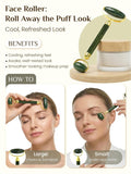 Gua Sha and Face Roller Set: Face Skin Care Tools with Facial Cleansing Brush, 2 Silicone Scrubber Pads & Face Sponge, Travel Bag, Self Care Gift