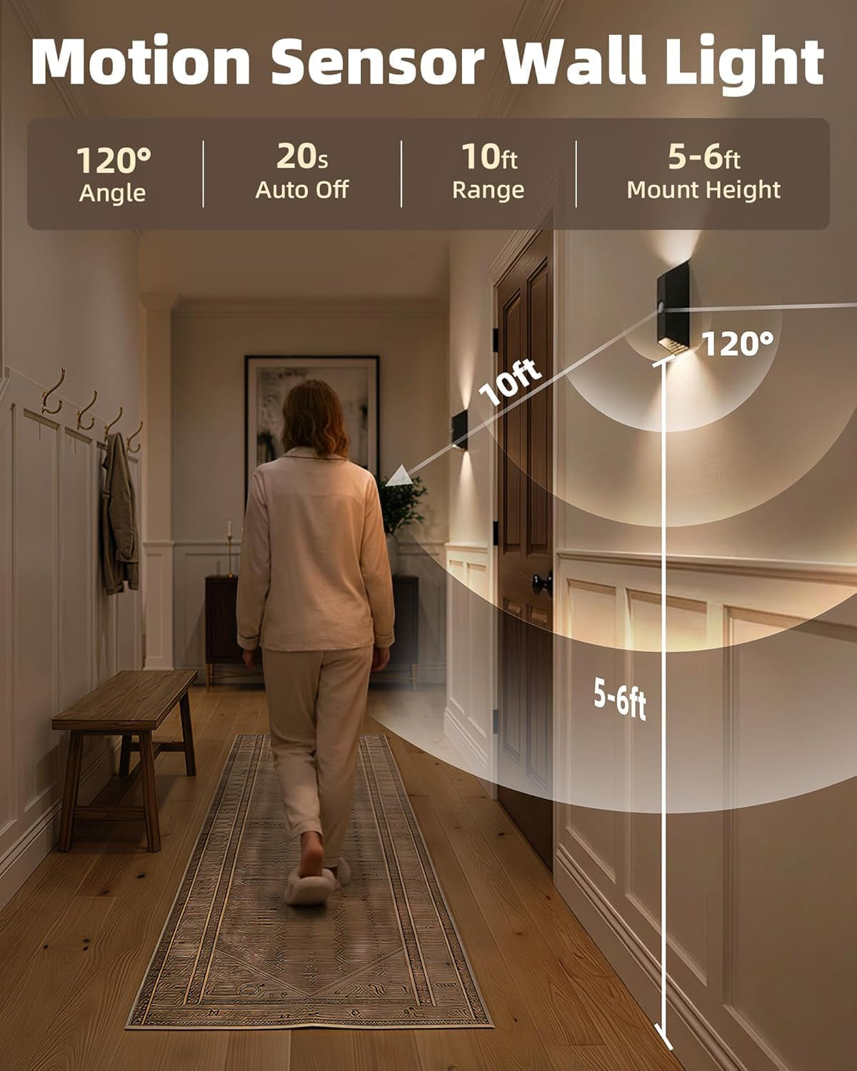 Motion Sensor Wall Light with Remote Control, Wireless Wall Lamp, 3 Color Temps, Dimmable, Magnetic, LED Indoor Rechargeable Wall Sconce, 4000Mah, for Hallway, Stair, Bedroom, Renters