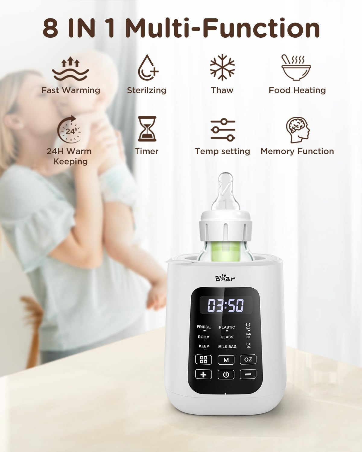 Baby Bottle Warmer, Milk Warmer Breastmilk Bag Formula Fast Warming for New Born Baby Bottles, with Time Temp Control Automatic Shut off at Home Use