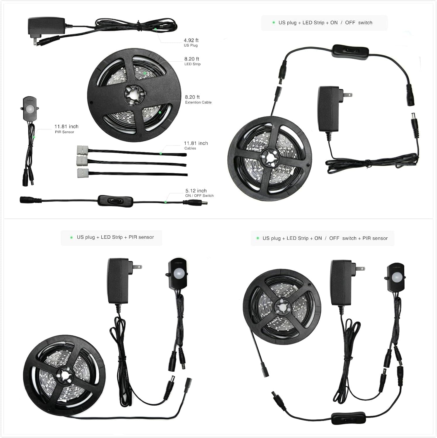 19.7Ft/6M Motion Activated LED Strip Light Kit with FCC Listed Adapter for Gun Safe, under Cabinet, under Bed, Pantry, Kitchen, Stairway, Closet Lighting (White 6000-6500K)