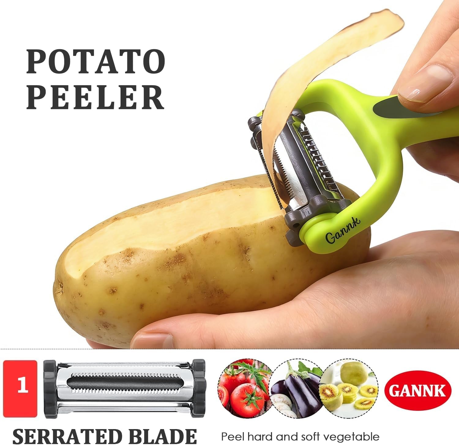 Potato Apple Vegetable Peelers for Kitchen, I and Y Peelers for Fruit Veggie Potatoes Carrot Cucumber, 3 in 1 Blade Spin Design with Julienne Function