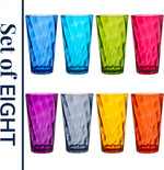 Optix Plastic Reusable Drinking Glasses (Set of 8) 20Oz Water Cups in Jewel Tone Colors | Bpa-Free Tumblers, Made in USA | Top-Rack Dishwasher Safe