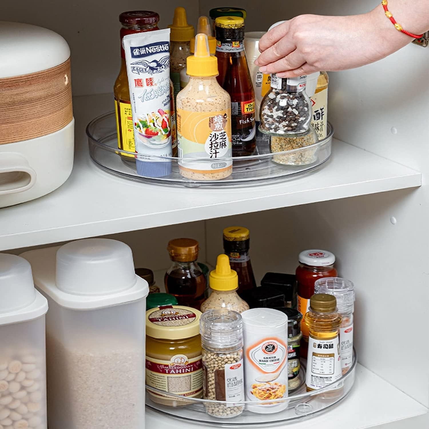 2-Pack Lazy Susan Cabinet Organizer, Plastic Rotating round Lazy Susan Turntable for Cabinet, Pantry, Countertop, Table, Fridge, 10.5 Inch