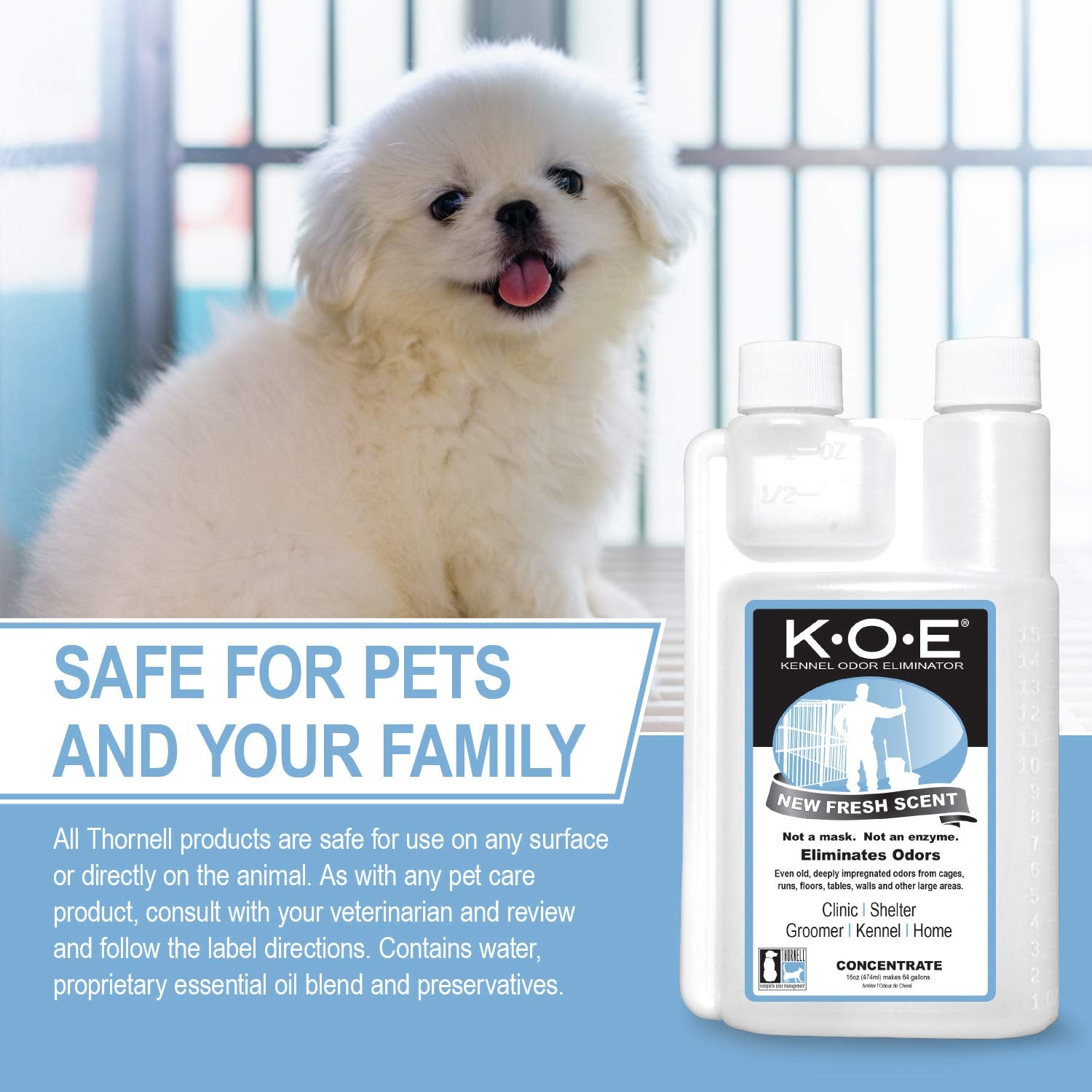 K.O.E Kennel Odor Eliminator Concentrate â€“ for Cages, Runs & More â€“ for Home & Kennel W/Safe, Non-Enzymatic Formula (Fresh Scent, 16 Oz)