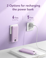 Portable Charger with Built-In AC Plug and Cables, All in One 10000Mah Ultra Slim Power Bank Travel Essentials, Fast Charging Battery Pack Compatible with Iphone, Samsung, Android (Purple)