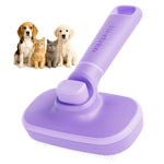 Self Cleaning Slicker Brush for Dogs and Cats - Pet Hair Brush for Shedding Long and Short Hair - Easy Clean Retractable Bristles - Cat and Dog Grooming Tool - Purple