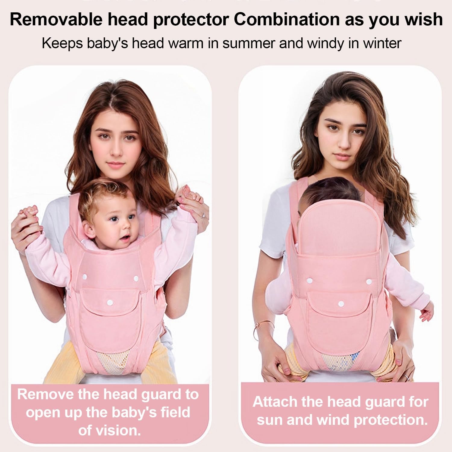 4-In-1 Baby Carrier Newborn to Toddler, Infant Carrier Ergonomic Adjustable Holder Portable Convertible Front and Back Backpack Carry for Infants Toddlers Babies 7-45 Pounds (Pink)