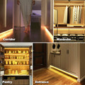 Motion Activated LED Strip Lights, 16.4Ft LED Light Strip with Day or Night 2 Lighting Modes,3 Timing off Modes,Cozy Warm White 12V Plug-In LED Rope Lights for under Cabinet,Kitchen,Stair