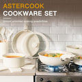 21 Pcs Pots and Pans Set Non Stick, Ceramic Cookware Set Detachable Handle, RV Kitchen Cooking Set Removable Handles, Oven Safe, Induction Ready, Stackable, Cream, Fathers Day Gift for Men