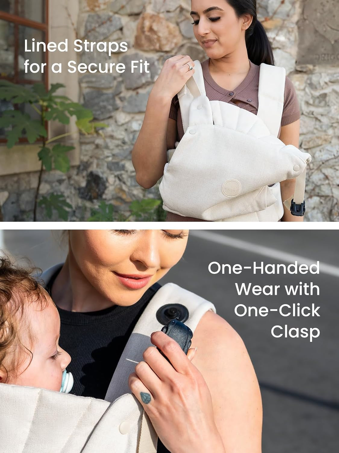 Baby Carrier, One-Click Release Clasp for Easy to Wear, Cozy Wraps Carrier Newborn to Toddler with Head Support(7-44Lbs), Ergonomic & Lightweight for Infant to Toddler, Cream