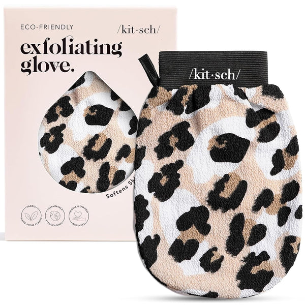 Exfoliating Glove 1Pc – Korean Exfoliating Mitt & Deep Exfoliating Body Scrubber for Shower, Bath | Body Exfoliator Glove, Dead Skin Remover | Skin Care for Smooth Skin - Leopard