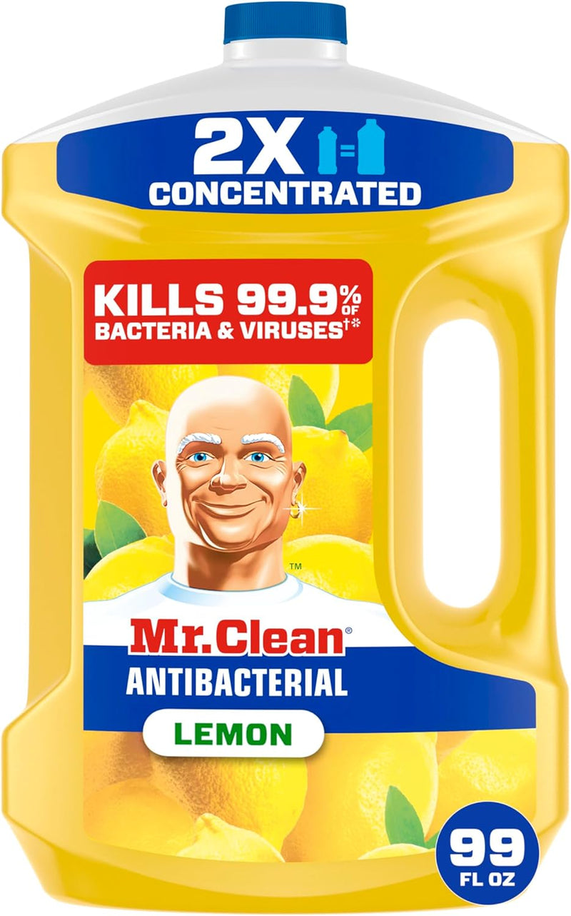 Antibacterial All Purpose Cleaner, Floor Cleaner for Mopping Home, Bathroom, & Kitchen, Cleaning Liquid for Mop & Bucket, Cleaning Supplies, Multi-Surface Dilutable, Lemon, 99Oz