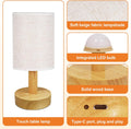 Small Cordless Bedside Table Lamp, Rechargeable 2200Mah Battery Powered Lamp with Touch Control, 2700K Warm Dimmable Lamp Natural Wood Base Linen Shade for Bedroom Dorm Nursery Outdoor Patio Camping