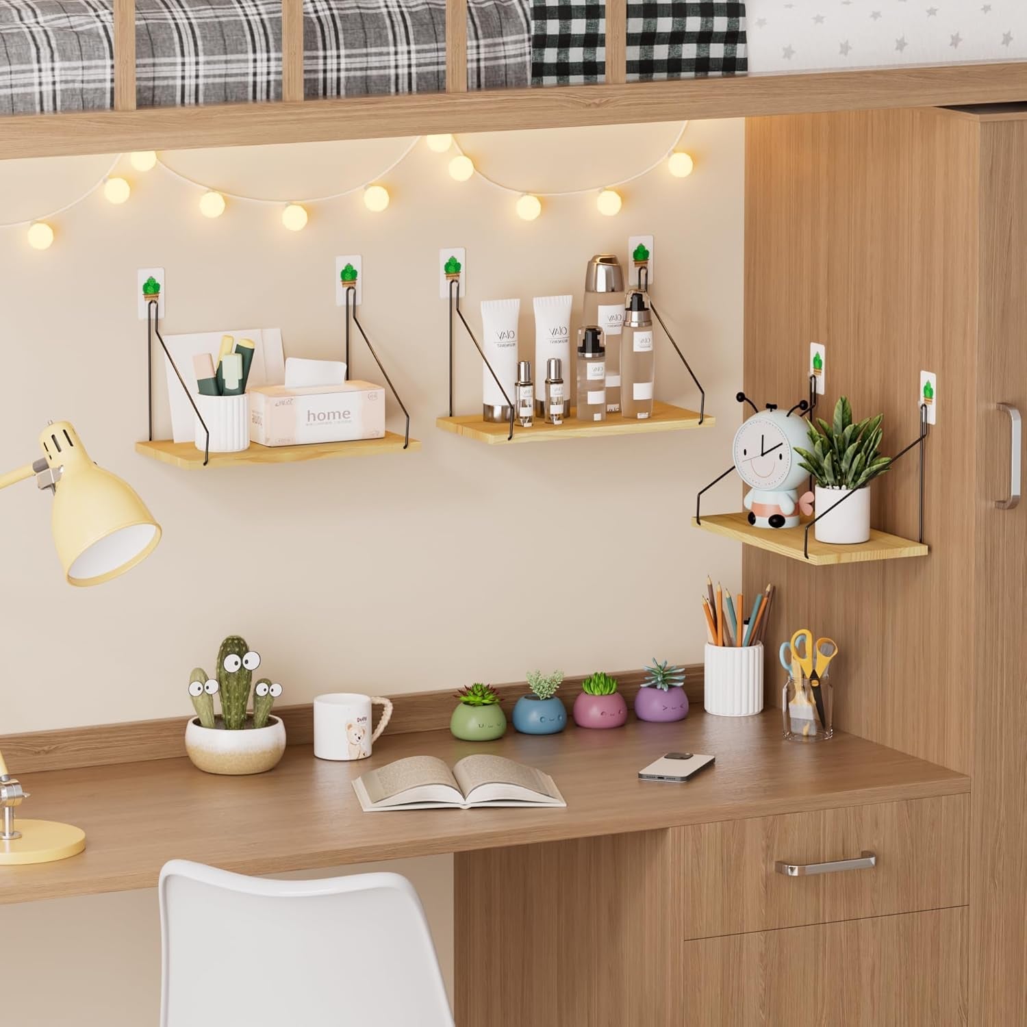 Elevate Your Space with Rustic Wood Floating Shelves Set of 3- Perfect for Bedroom, Living Room, Bathroom, and Kitchen Decor - Easy Installation, No Drilling Needed!