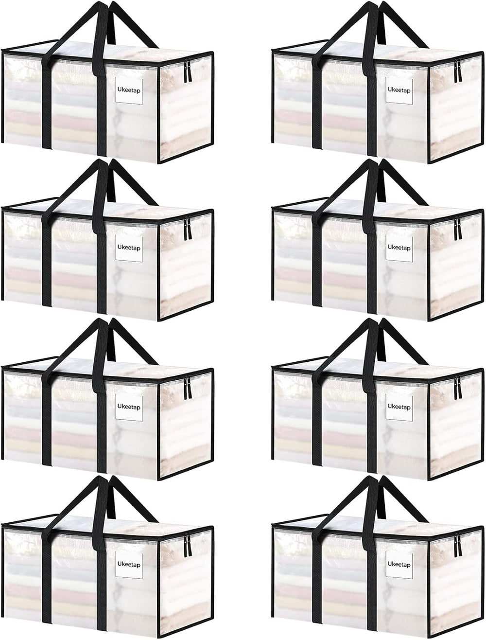 8 Pack Extra Large Heavy Duty Moving Bags, Clear Storage Bins with Lids, Reinforced Handles & Heavy-Duty Zippers Moving Boxes Storage Bags Totes for Clothes Packing, Dorms, College Supplies, Clear