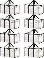 8 Pack Extra Large Heavy Duty Moving Bags, Clear Storage Bins with Lids, Reinforced Handles & Heavy-Duty Zippers Moving Boxes Storage Bags Totes for Clothes Packing, Dorms, College Supplies, Clear