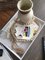 60 Inches Wood Bead Garland,Wooden Beads with Tassels,Farmhouse Beads Rustic Prayer Beads Boho Beads for Farmhouse Tiered Tray Coffee Table Mantel Decor (1 Pack)