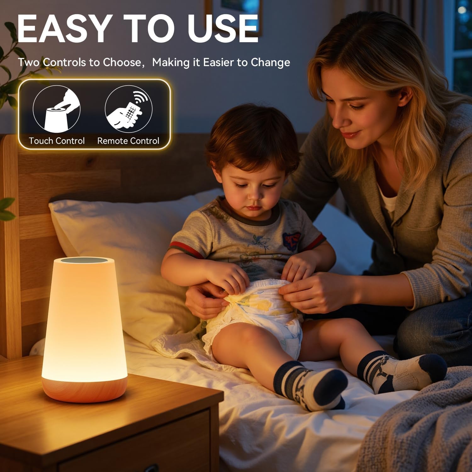 Rechargeable LED Night Light, Touch & Remote Control Bedside Lamp with 13 Colors, 5 Brightness Levels, Portable Table Lamp for Kids Baby Nursery, Bedroom, Bathroom, Camping, Light Brown