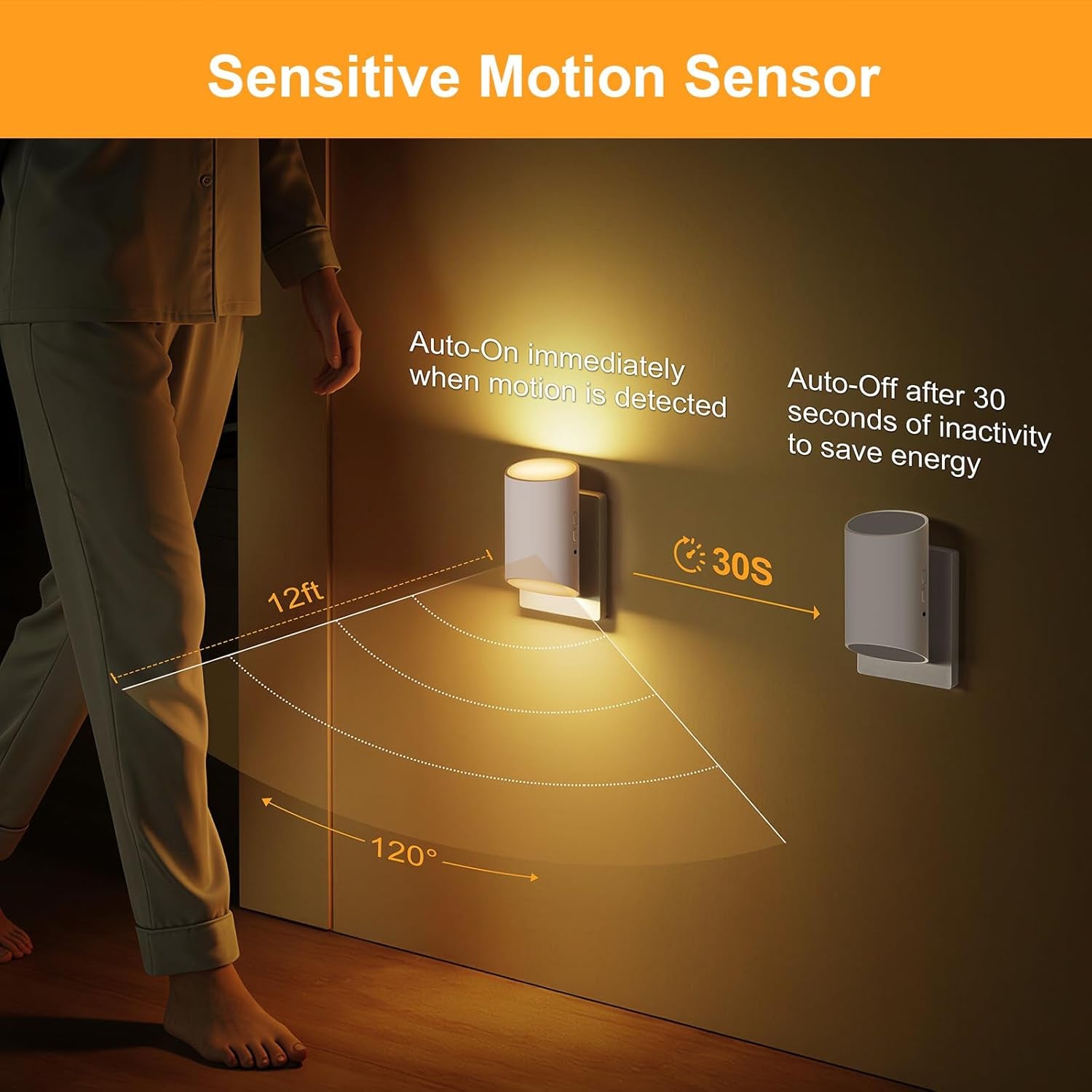 LED Night Light Plug into Wall with Motion Sensor & Dusk to Dawn Sensor, Soft White 3000K, 1-100LM Adjustable Brightness, Nightlights for Bathroom, Hallways, Bedroom, Stairway, 2 Pack