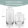 Ascent Tumbler and Rocks Drinking Glasses Set of 16, Glass Drinking Glasses with Curvature, Versatile Glassware Set for Parties and More