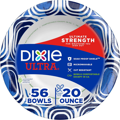 , Large Paper Bowls, 20 Oz, 56 Count, Microwave Safe, Compostable, Disposable Bowls Great for Breakfast, Lunch, and Dinner Meals