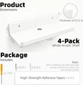Acrylic Floating Shelves, Adhesive Wall Mount Command Shelves for Bathroom, Kitchen, Dorm - Renter-Friendly Easy Install Wall Shelves for Home Decor and Organization (Glossy White-4 Pack)