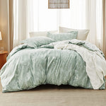 Full Comforter Set - Sage Green Bed Set, 3 Pieces Cute Floral Bedding, 1 Soft Reversible Botanical Flowers Comforter and 2 Pillow Shams