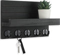 Key Holder for Wall, Decorative Key and Mail Holder with Shelf Has Large Hooks for Bags, Coats, Umbrella – Paulownia Wood Key Hanger with Mounting Hardware (9.8”W X 6.7”H X 4.2”D)
