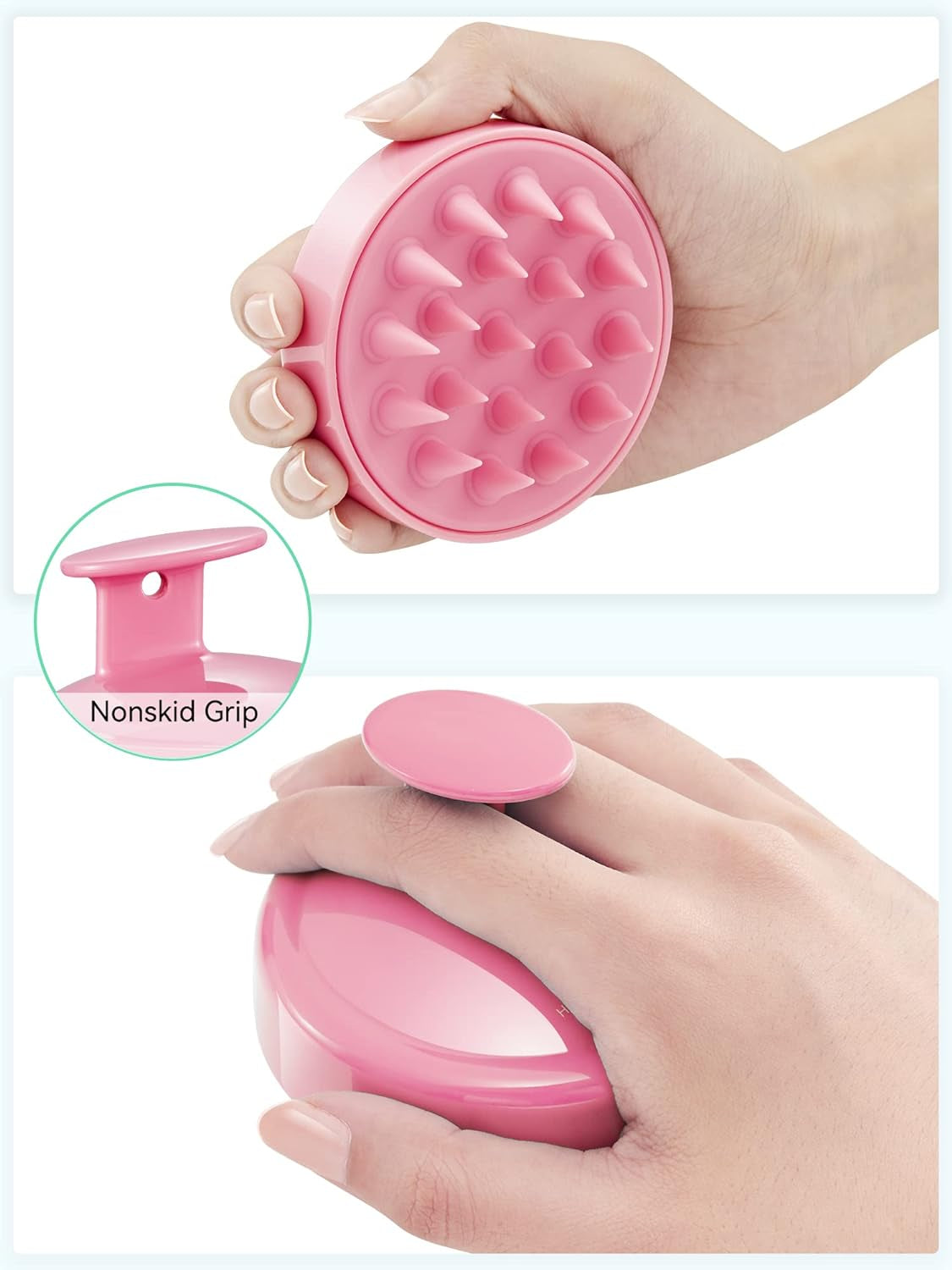 Scalp Massager Hair Growth, Soft Silicone Scalp Scrubber Shampoo Brush for Exfoliation, Dandruff Removal Head Massage Stress Relax, Wet & Dry Use for Thick Thin Curly Hair Care, Cherry Pink