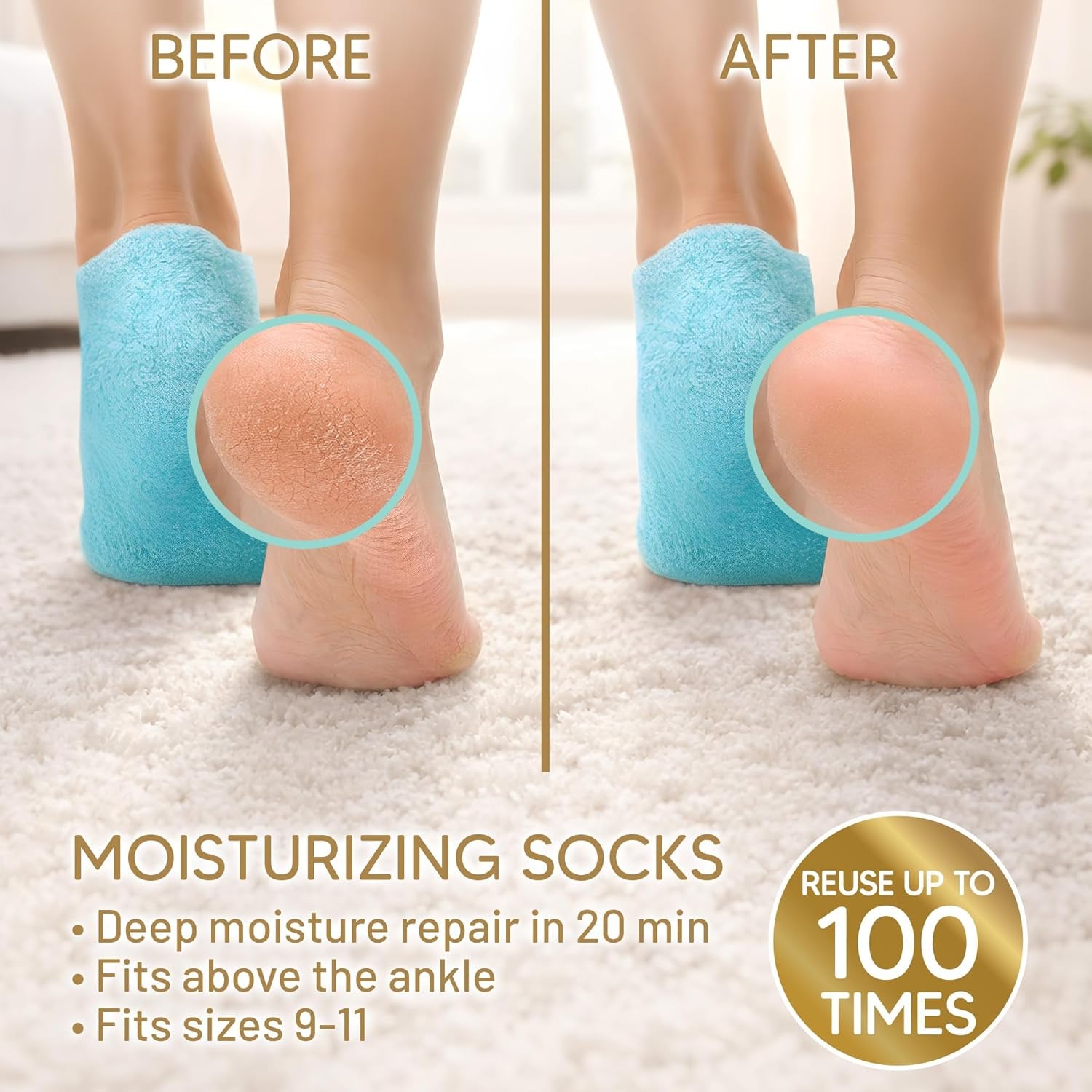 Moisturizing Socks (Size 9-11) – Gifts for Women Her Wife - Infused with Vitamin E & Jojoba Oil - Gel Silicone Aloe Foot Care Socks - Spa Self Care Gifts for Women