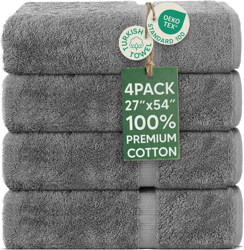 4 Piece Bath Towel Set, 100% Cotton Luxury Turkish Towels for Bathroom, Soft Absorbent Bath Towels, 27 X 54 Inches, Gray